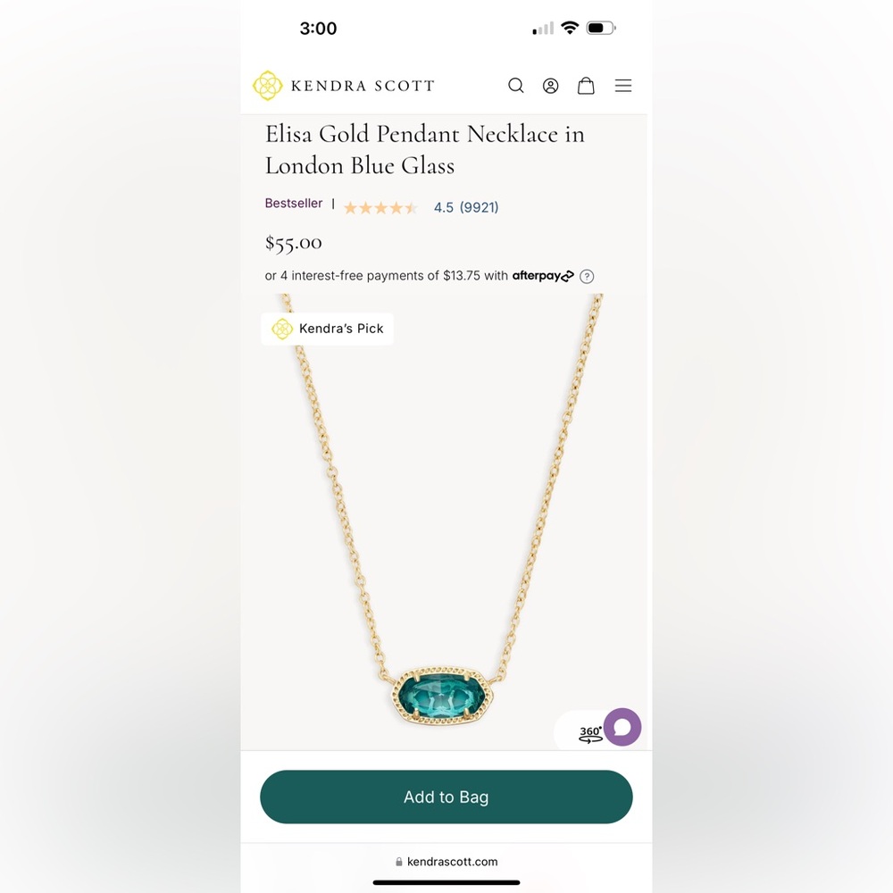 Elisa Gold Pendant Necklace in London Blue Glass